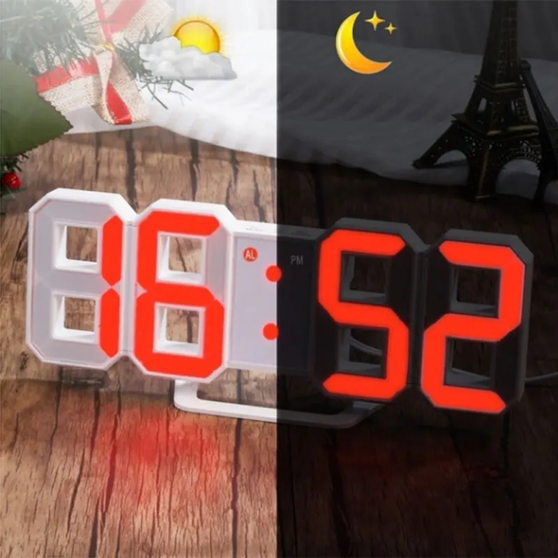 Современный цифровой 3D светодиодный настенные часы Будильник Повтор часы с 12/24 часовым дисплеем - Цвет: Black orange Font