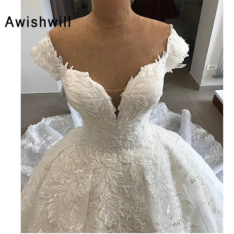 Robe De Mariee заказное кружевное свадебное платье с аппликацией, с открытыми плечами, на шнуровке, Длинные свадебные платья, часовня, поезд, платье невесты