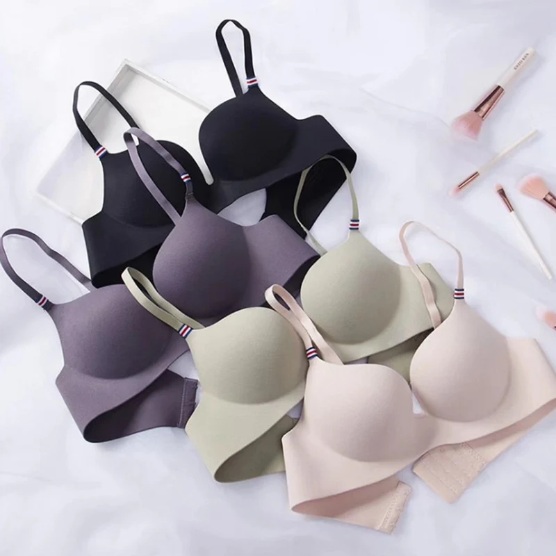 Sexy Deep U Bras For Women Push Up Lingerie Seamless Bra Wire Free Bralette Bow Brassiere Female Solid Underwear Intimates