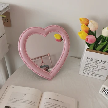 W amp G Ins Love Heart lusterko kosmetyczne wiszące lustro dormitorium różowe białe koreańskie lustra ozdobne dla dziewczynek tanie i dobre opinie CN (pochodzenie) Obramowany Z tworzywa sztucznego