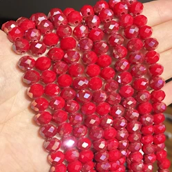 Faceted Clear Glass Crystal Rondelle Beads for Jewelry Making and DIY Projects (AB Red)
