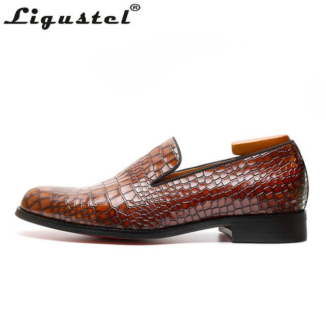 Handmade Crocodile Leather Shoes Men Dress Shoes Red Bottom Loafer Shoes For Men High Quality Leather Luxury Wedding Designer Brown