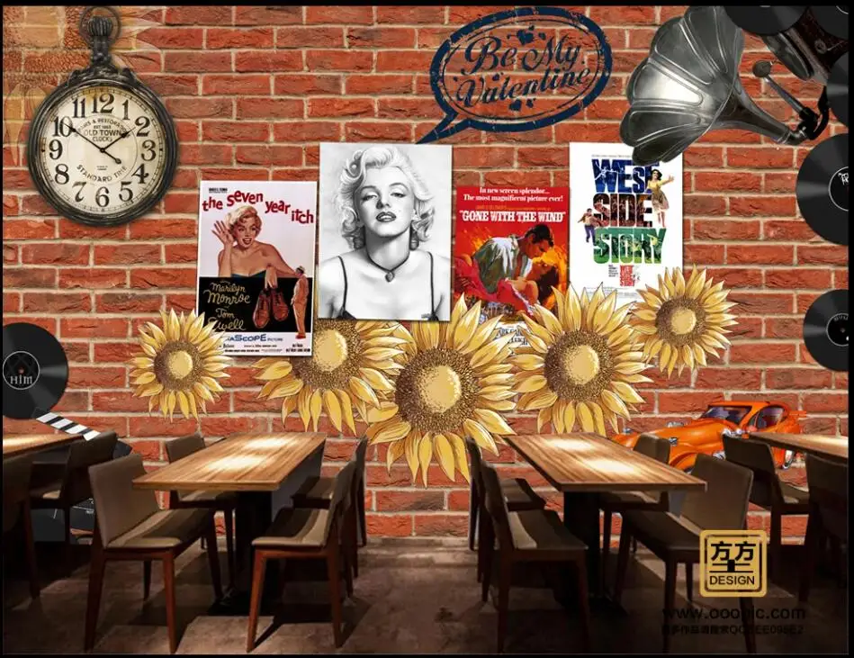 

3d wallpaper custom photo mural European-style vinyl record red brick wall British style restaurant wall paper for living room