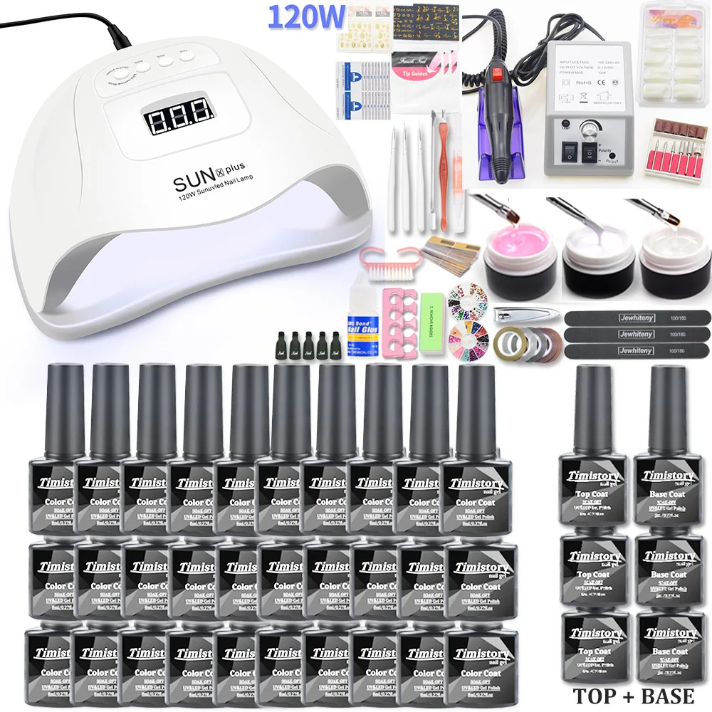 Günstige Maniküre Nagel Set 30PCS gel Nagellack Set Kit 120W UV LAMPE Set Elektrische Nagel Bohrer Nagel Kunst maniküre Sets Nagel Verlängerung Kit