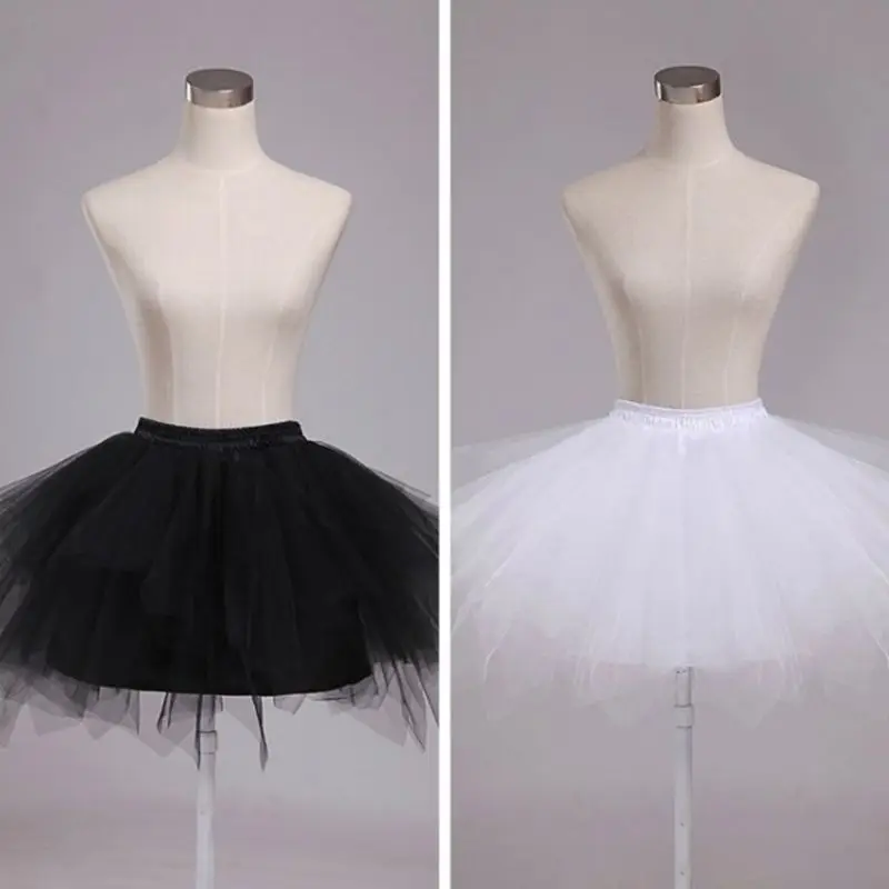 

Women 4 Layer Elastic Drawstring Waist Underskirt Solid Color Short Petticoat Soft Tulle Mesh Puffy Tutu Skirt for Wedding Dress