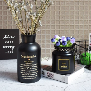 

Nordic Glass Vase Creative Black / White Hot Stamping Printing Vase Dried Flowers Inserted Desktop Ornaments Home Decoration
