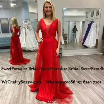 

Detachable Skirt Red Mermaid Prom Dresses Long 2020 V Neck Sleeveless Fashion Women Formal Evening Dress Vestido De Festa