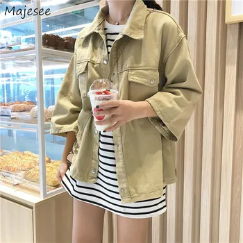 

Jackets Women Simple Temperament Leisure Korean Style Khaki Solid Pockets High Quality Trendy Streetwear Single Breasted Womens
