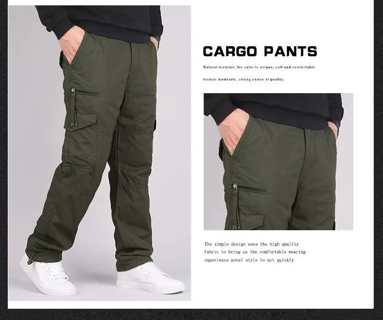 Winter Men's Cargo Pants Double Layer Fleece Warm Thick Military Camouflage Tactical Cotton Long Trousers Men Baggy Casual Pants