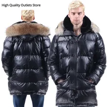 Мужской пуховик из овчины, мужской пуховик из натуральной кожи, верхняя одежда, Воротник из меха енота с капюшоном