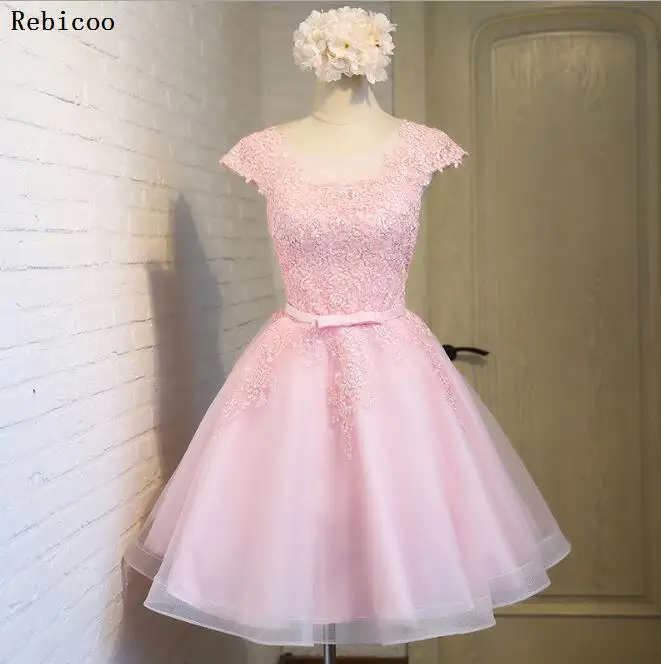 

New Short formal Dress Reception White Appliques Beading Embroidery Flower Sheer Neck Wedding Prom Party Gown Robe De