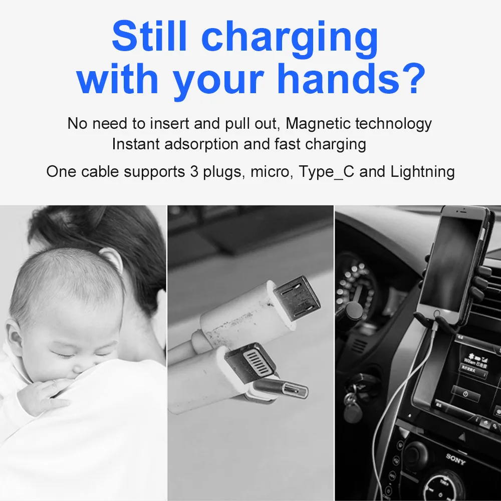 2m Magnetic Cable 2.4A Micro USB Type C Adapter Magnet Charger LED Nylon Braided Charging Data Line For iPhone Android  (9)