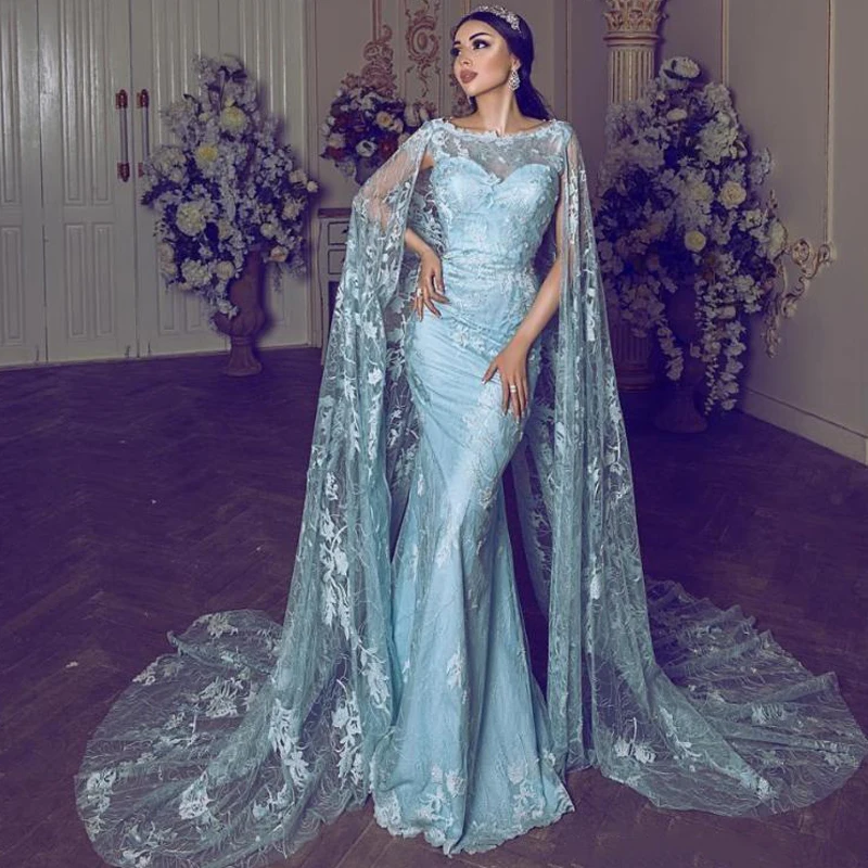 Длинное арабское платье русалки со съемным шлейфом, кружевное вечернее платье, вечерние платья