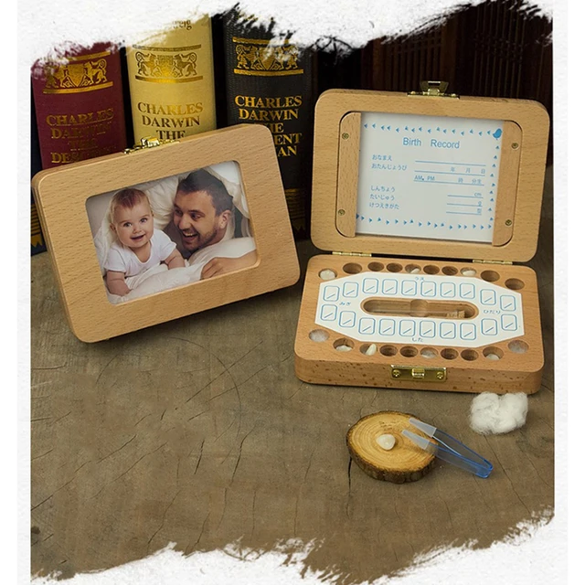 CAJA DIENTES DE LECHE ORGANIZADOR MADERA CASTELLANO NIÑO NIÑA