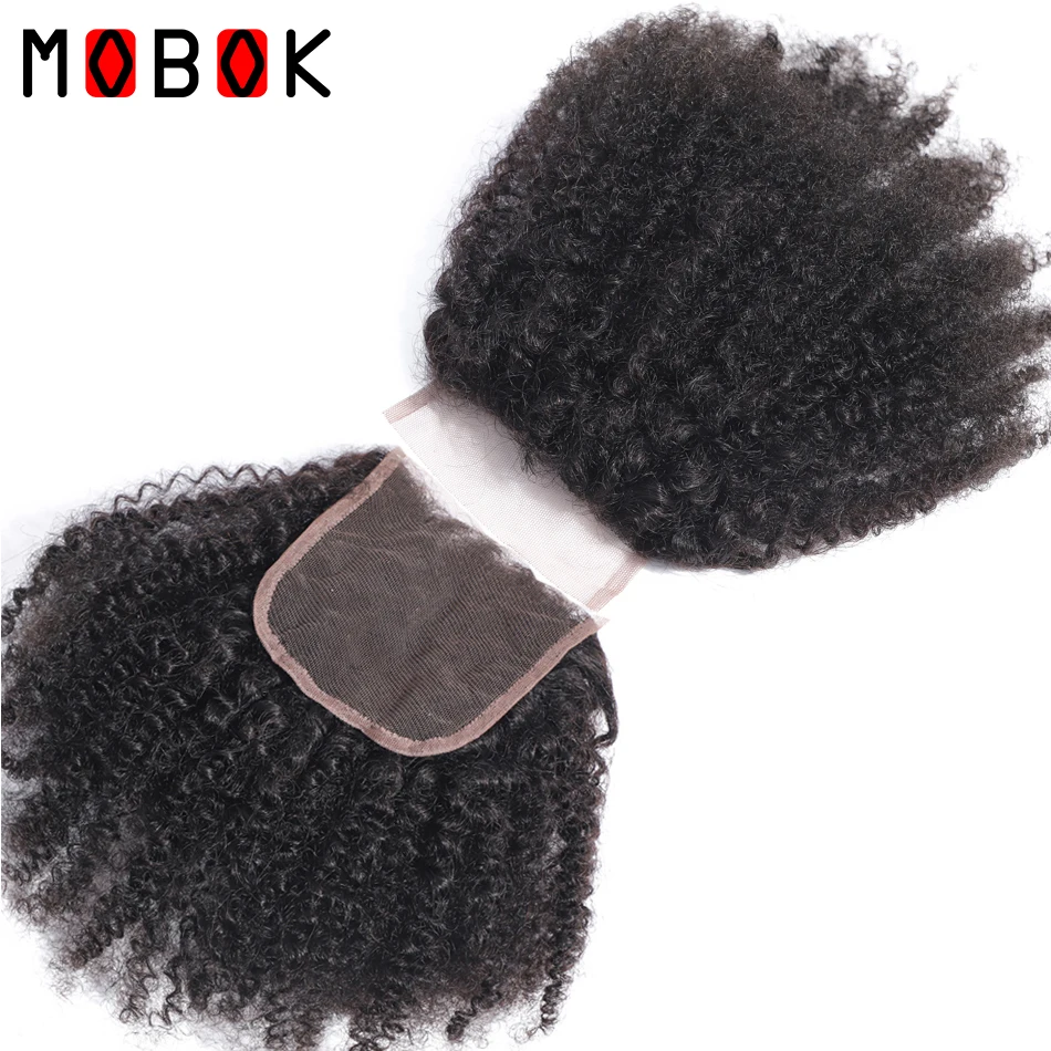 

MOBOK Brazilian Human Hair Afro Kinky Curly closure 8-20Inch 4*4 Free Part Lace Closure Natural Color Remy Hair Weaving 1PC/Lot