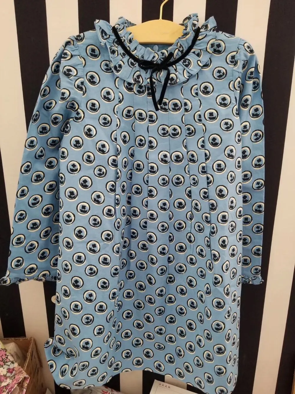 Girls_dress_long_sleeve_cotton_floral_pattern_blue_color_dress_boutique_kids_clothes_princess_girls_ (4)