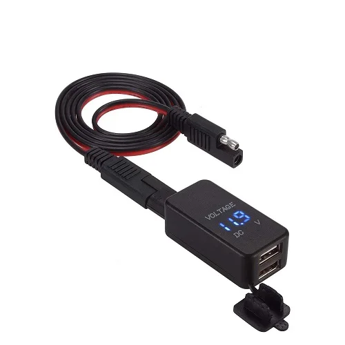 Blue LYKAS Автомобильный USB Кабель-адаптер с вольтметром водонепроницаемый Быстрая зарядка двойной USB зарядное устройство для телефона - Цвет: Blue