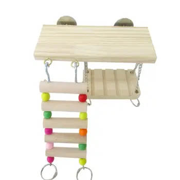 

Hamster Wood Platform with Chew Toys Chinchilla Climbing Ladder Cage Accessories