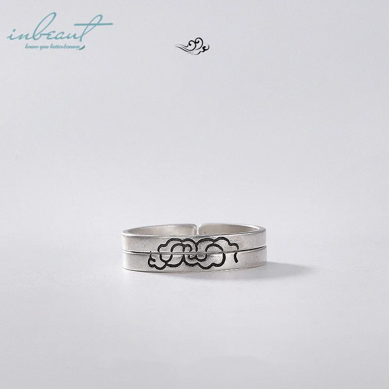 

inbeaut 925 Silver Couple Lucky Cloud Rings Original Design European Literature Art Pair Ring Set for Women Handmade Jewelry