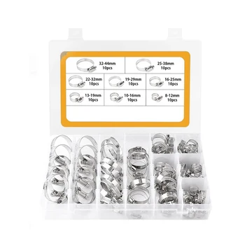 

80Pcs/Set Boxed Stainless Steel Adjustable Pipe Clamp Clamp Hoop American Hose Clamp Combination Hose Clamps Clip Multi Sizes