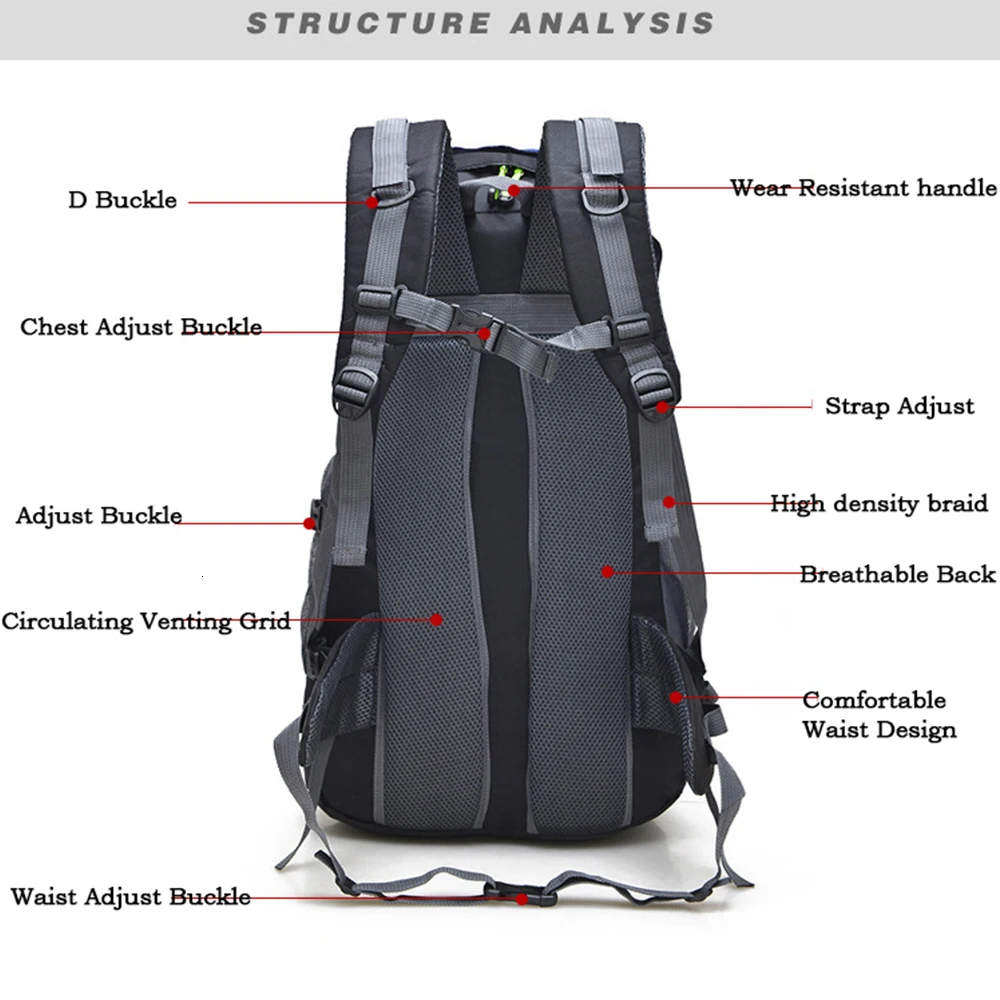 50L Large Outdoor Waterproof Raincover Backpack Camping Bag Hiking Backpacks Waterproof Mountaineering Travel Climbing Rucksack