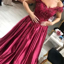 Атласные Выпускные платья с открытыми плечами, Длинные Кружевные Аппликации, корсет на спине, строгие вечерние платья Robe De Soiree