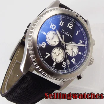 

BLIGER Quartz 41mm Men Wristwatch Chronograph Date Function Leather Band 24 Hours