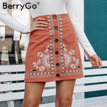 BerryGo элегантная Этническая Цветочная вышивка юбка женские кнопки в старинном стиле женские трапециевидные мини юбки с высокой талией женские осенние юбки