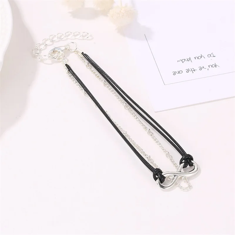 

Europe And America Lucky 8-Word Foot Ornaments Double Layer Black Lanyard Beach Anklet Bohemian Style Women's Anklet Supply of G