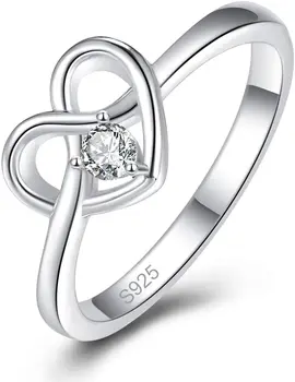 

NUNCAD Promise Rings 925 Sterling Heart Design Pear Cut White Cubic Zirconia CZ Solitaire Engagement Wedding Bands Rings