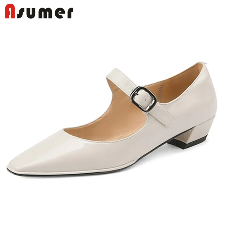 

Asumer 2022 New Arrive Mary Janes Shoes Women Pumps Genuine Leather Single Shoes Buckle Square Toe Elegant Party Shoes Ladies