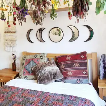 

Acrylic Mirror Set Moonphase Mirror with Wood Frame Home Wall Decoration for Living Room, Bedroom