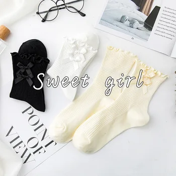 

Candy High Quality Lace Solid Color Lovely Sweet Girl Fashion Bow Socks Pure Cotton Fungus Light Mouth Cotton Women's Sock