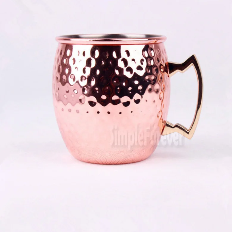 

100pcs 550ml 18oz Copper Mug Stainless Steel Beer Cup Moscow Mule Mug Rose Gold Hammered Copper Plated Drinkware Mugs