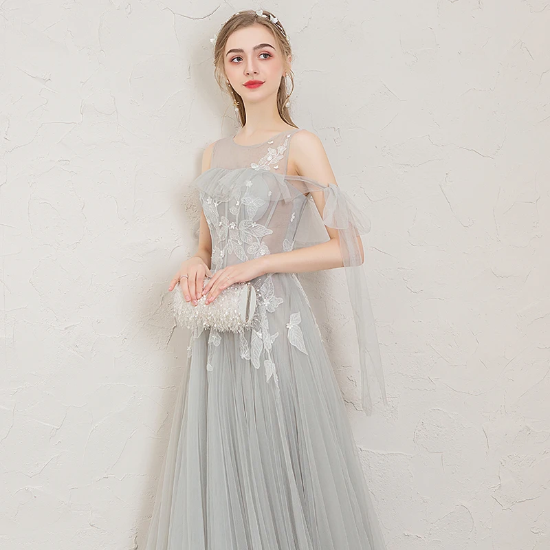SSYFashion Новое серое вечернее платье, для банкета, элегантные кружевные аппликации Формальные платья для выпускного вечера, Платья для особых случаев Vestidos De Noche
