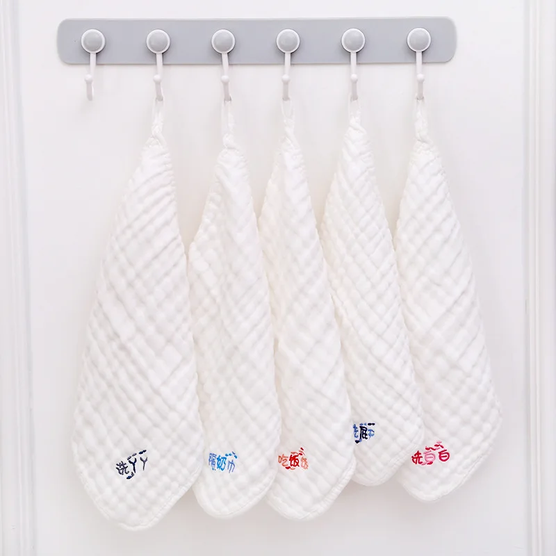  Baby Bib Six-layer High Density Kerchief Kindergarten Hand Towel Children Letter Embroidered Handke