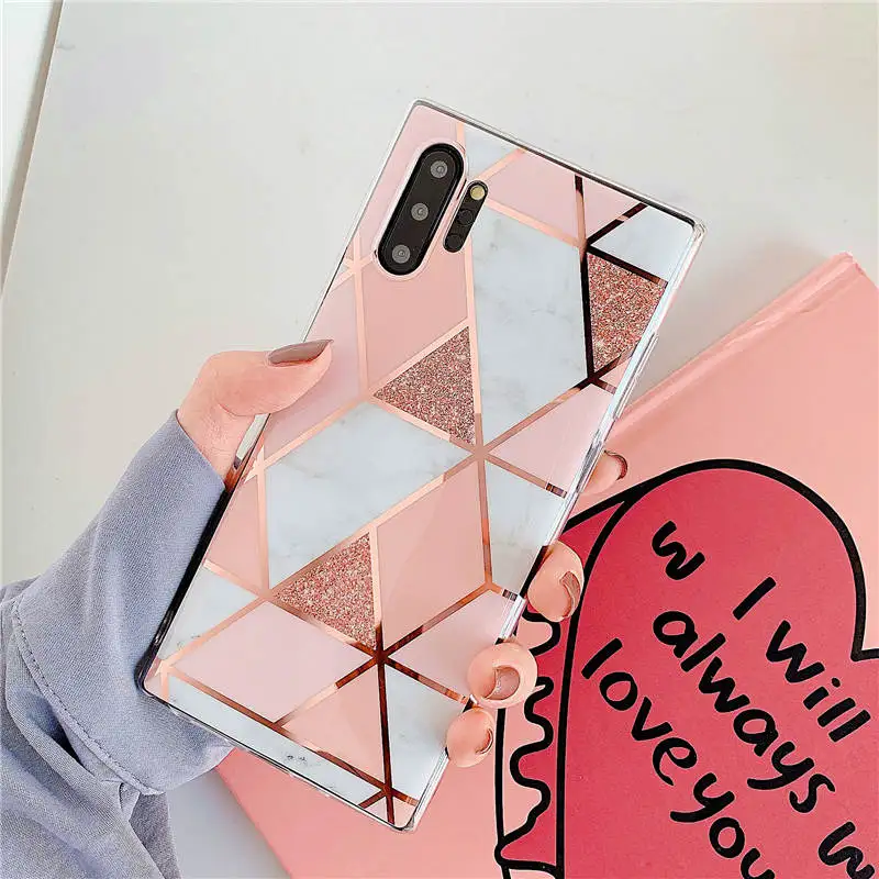 

Luxury Plating Marble Phone Case for Samsung Note 10 Plus Coque 9 8 S9 S8 S10 Plus S10E S7 Edge A50 A70 Case Soft Silicone Cover