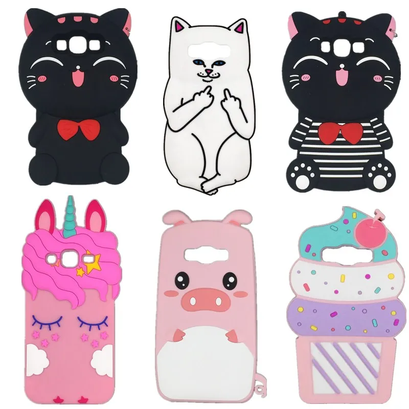 3D Cartoon pig Bow tie cat ice cream bottle Soft Silicone Case Cover For Samsung Galaxy J2 Prime G532 Grand Plus G530+ | Мобильные