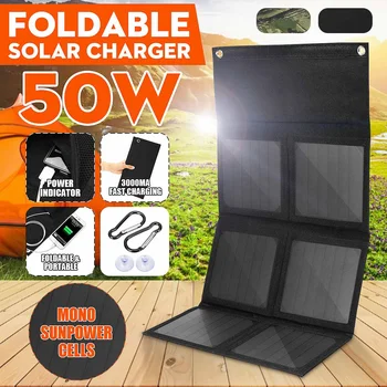 

50W 5V Foldable Solar Panel Charger Solar Power Bank Dual USB Camouflage Backpack Camping Hiking for phone