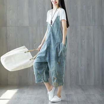 

Lady New Wide Leg Loose Denim Jumpsuit Women Personality Jumpsuit Summer 2020 Sling Rompers Womens Ripped Distressed Jumpsuit