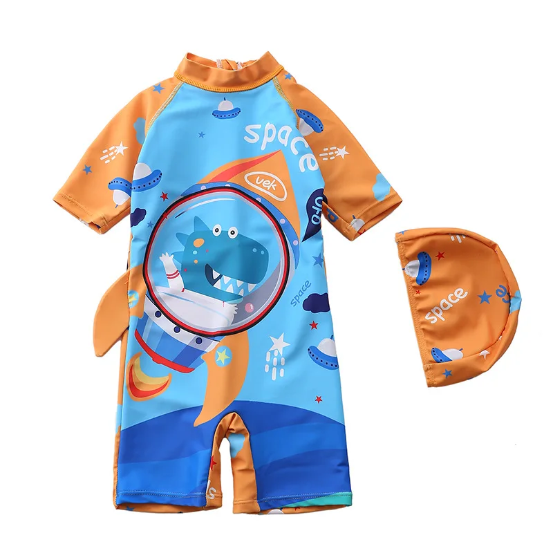 Baby Toddler Boys Two Pieces Swimsuit Set Swimwear Dinosaur Bathing Suit Rash Guards with Hat UPF 50+