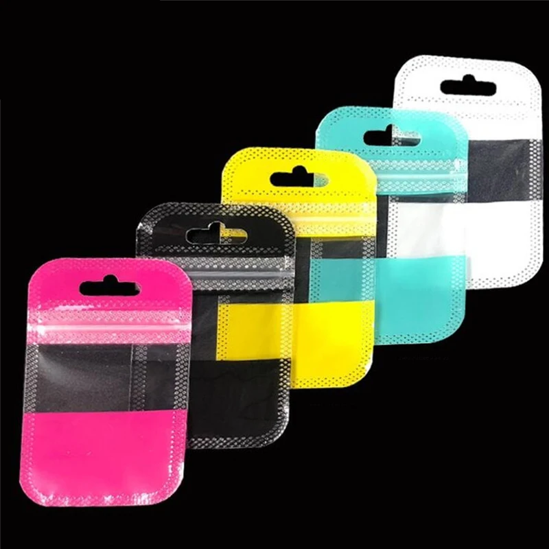 

500pcs Colorful plastic bag transparent jewelry bag gift plastic bag with zipper zip lock plastic pvc gift pouch bag with handle