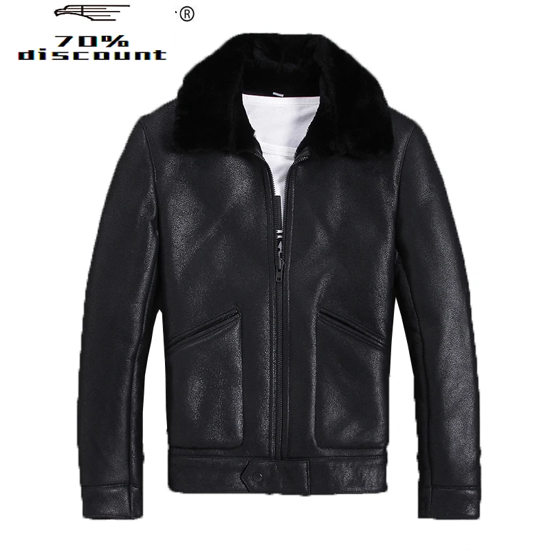

Genuine Sheepskin Leather Jacket Men Autumn Winter Real Wool Fur Coat Bomber Shearling Leather Jackets M-S-N-0 KJ2325