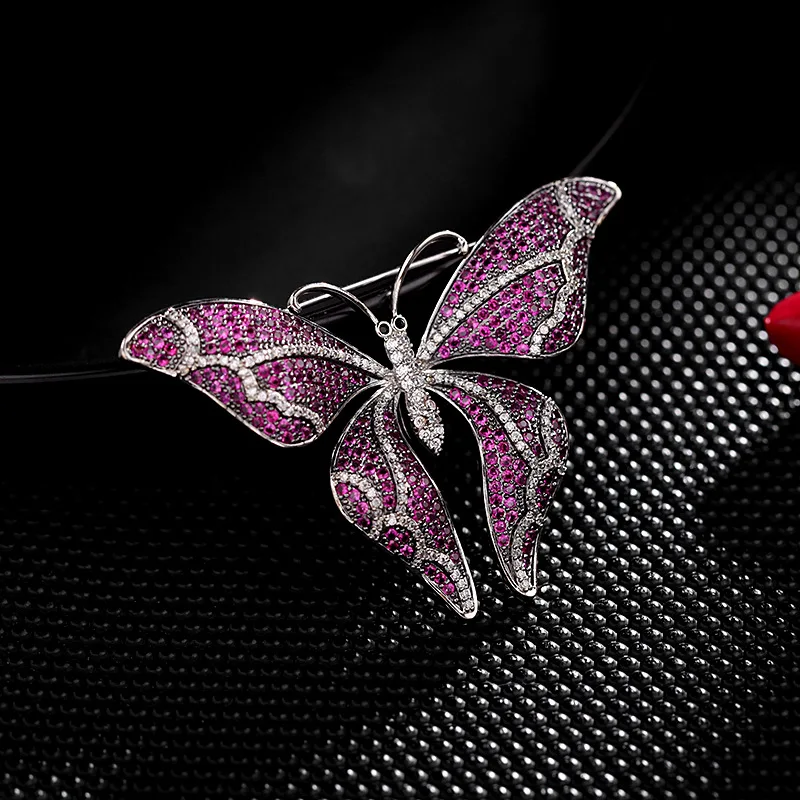 French Fashion Romantic Wedding Corsage Jewelry for Women Micro Pave Cubic Zirconia Statement Butterfly Brooches Pins