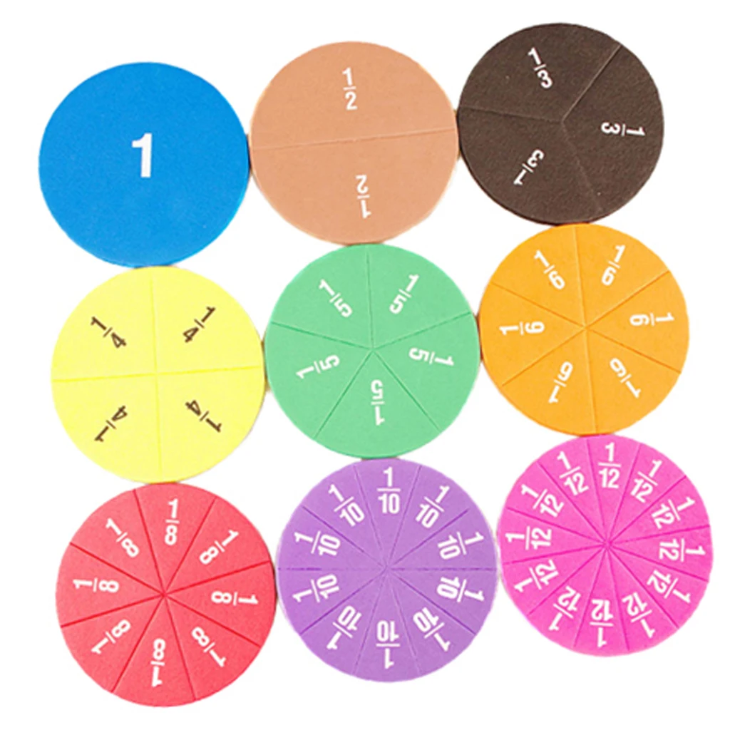 51x Circular Fractions Card EVA Kids Education Math Learning Toy Gift Age 3+