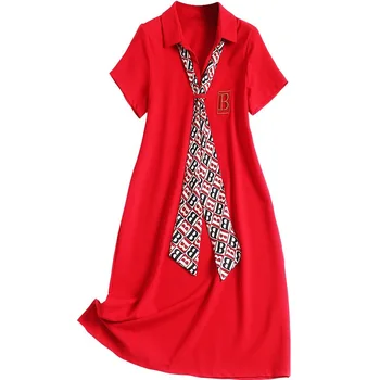 

2020 Spring Summer New Hot Women Print Pleated Chiffon Dress Fashion Female Casual short Sleeve neck Basic Dresses