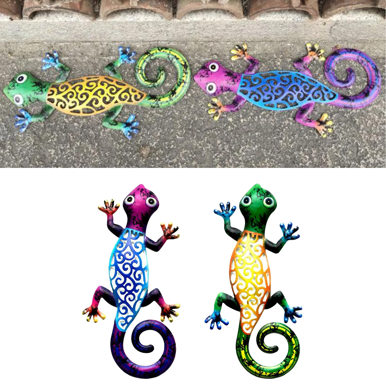 Metal Gecko Wall Art Decor Sculpture Lizard Wall  Ornaments for Indoor Outdoor