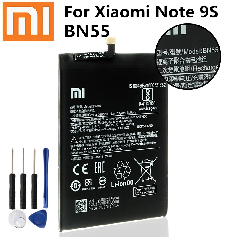 00% новый оригинальный 5020 мА/ч BN55 запасная батарея для Xiaomi Redmi Note 9 S Note9S Мобильный
