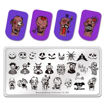 

BEAUTYBIGBANG Nail Stamping Plate Halloween Theme Pumpkin Spider Image Plates Stamp Template Nail Stencil Tool