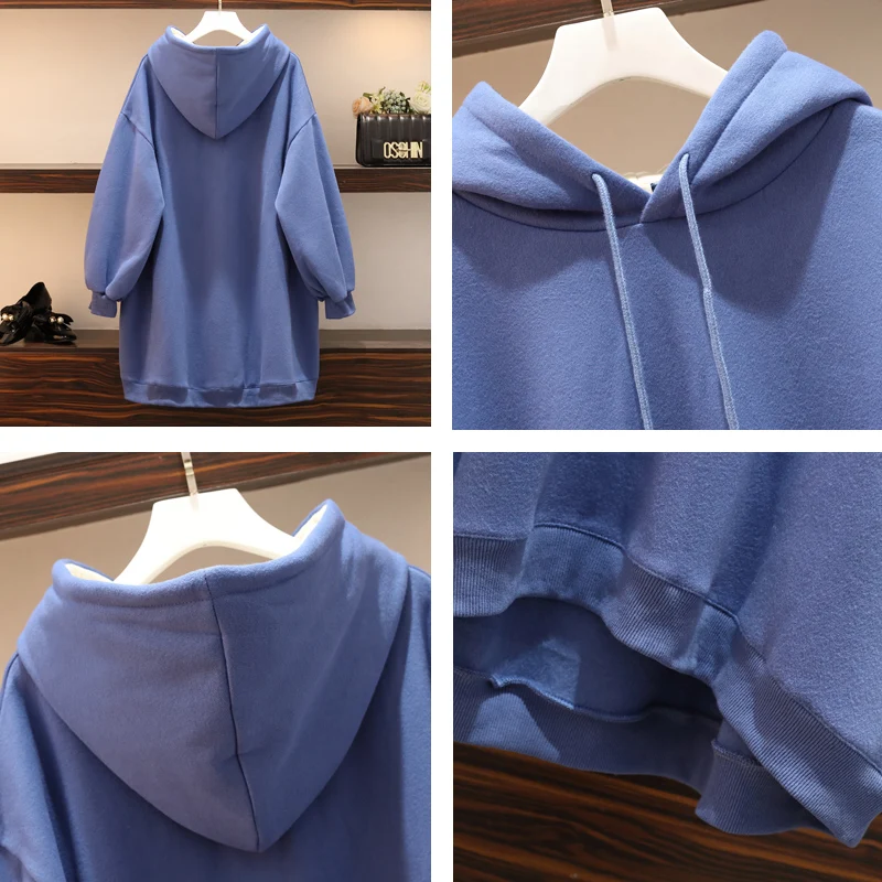 Размера плюс уличная sudaderas mujer негабаритных женская одежда толстовка kawaii голубой свободные хлопковые из овечьей шерсти женские A5844